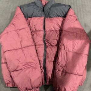 Men's Two-Tone Puffer Jacket - Gray and Pink